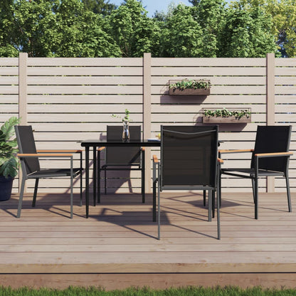 Set da Pranzo da Giardino 5 pz Nero in Textilene e Acciaio | homemem39
