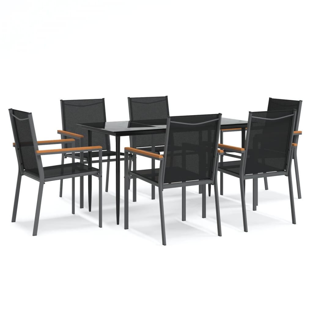 Set da Pranzo da Giardino 7 pz Nero in Textilene e Acciaio | homemem39