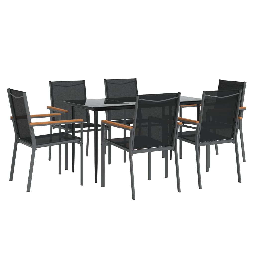 Set da Pranzo da Giardino 7 pz Nero in Textilene e Acciaio | homemem39