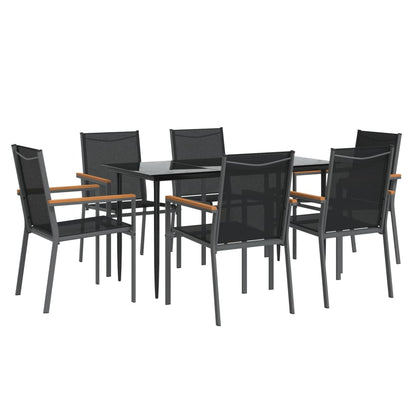 Set da Pranzo da Giardino 7 pz Nero in Textilene e Acciaio | homemem39