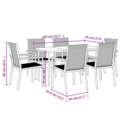 Set da Pranzo da Giardino 7 pz Nero in Textilene e Acciaio | homemem39