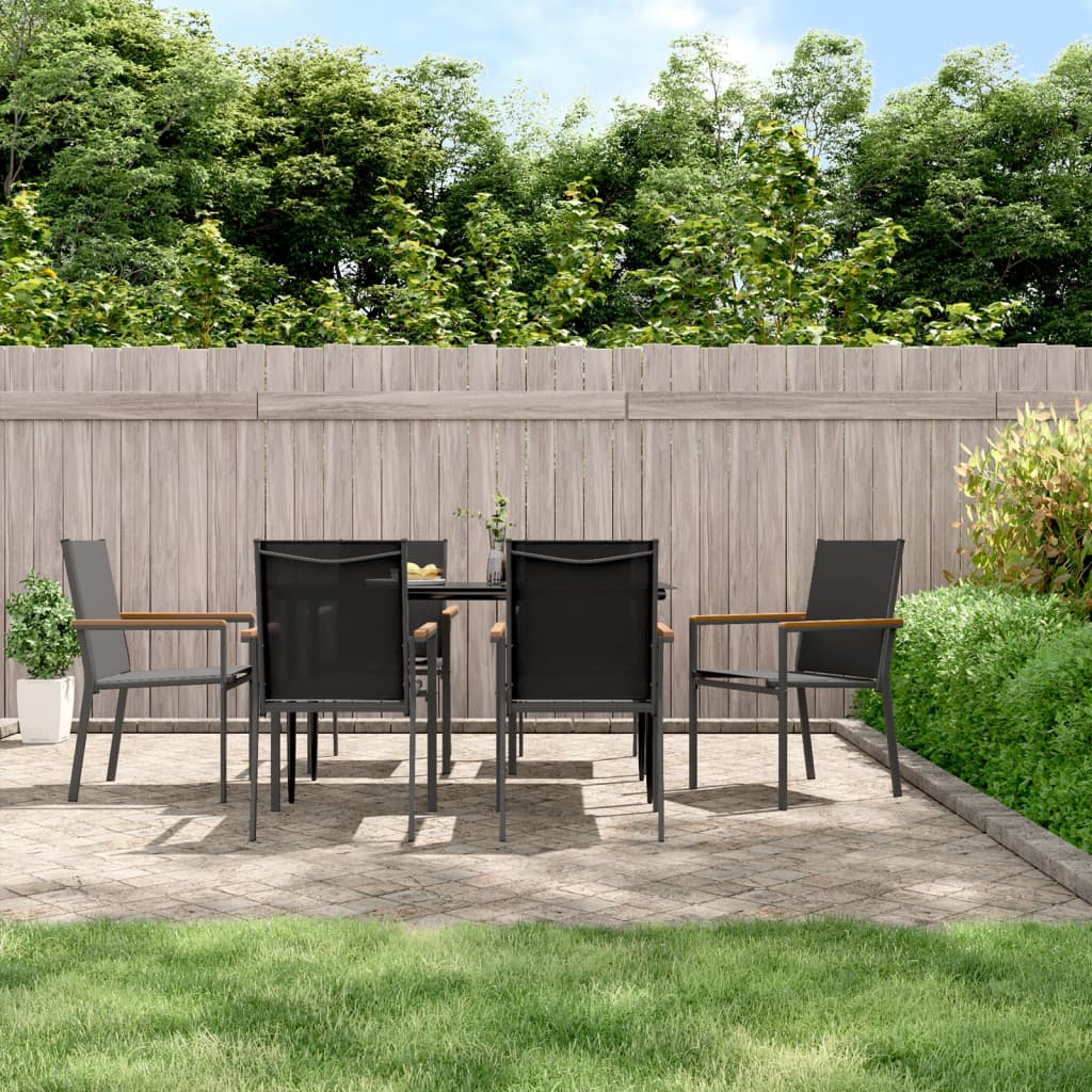 Set da Pranzo da Giardino 7 pz Nero in Textilene e Acciaio | homemem39