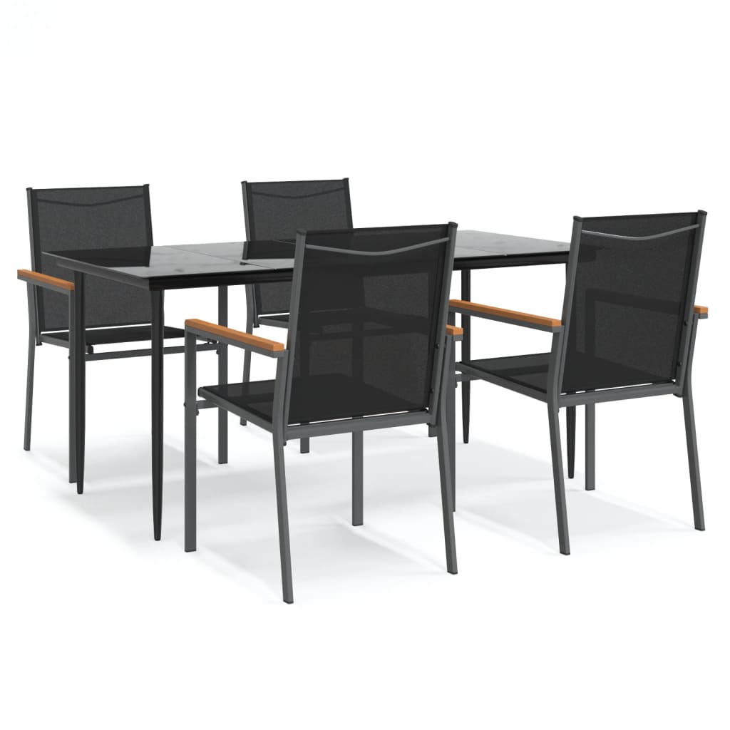 Set da Pranzo da Giardino 5 pz Nero in Textilene e Acciaio | homemem39