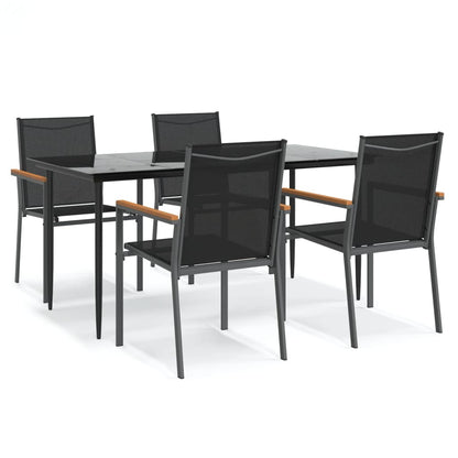 Set da Pranzo da Giardino 5 pz Nero in Textilene e Acciaio | homemem39
