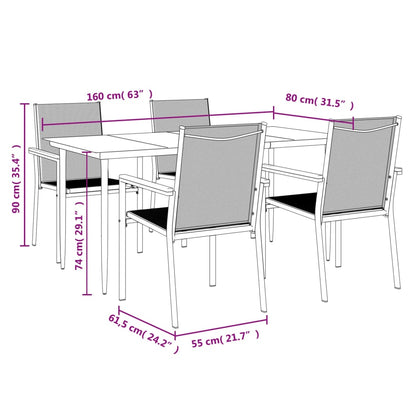 Set da Pranzo da Giardino 5 pz Nero in Textilene e Acciaio | homemem39