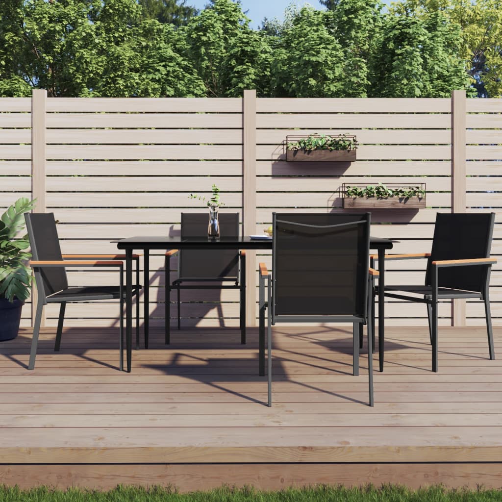 Set da Pranzo da Giardino 5 pz Nero in Textilene e Acciaio | homemem39