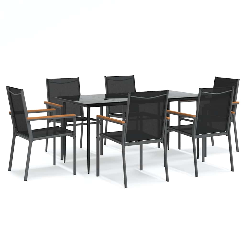 Set da Pranzo da Giardino 7 pz Nero in Textilene e Acciaio | homemem39