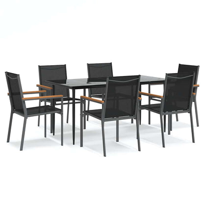 Set da Pranzo da Giardino 7 pz Nero in Textilene e Acciaio | homemem39