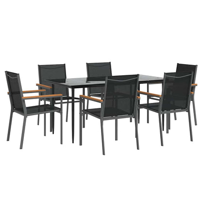 Set da Pranzo da Giardino 7 pz Nero in Textilene e Acciaio | homemem39