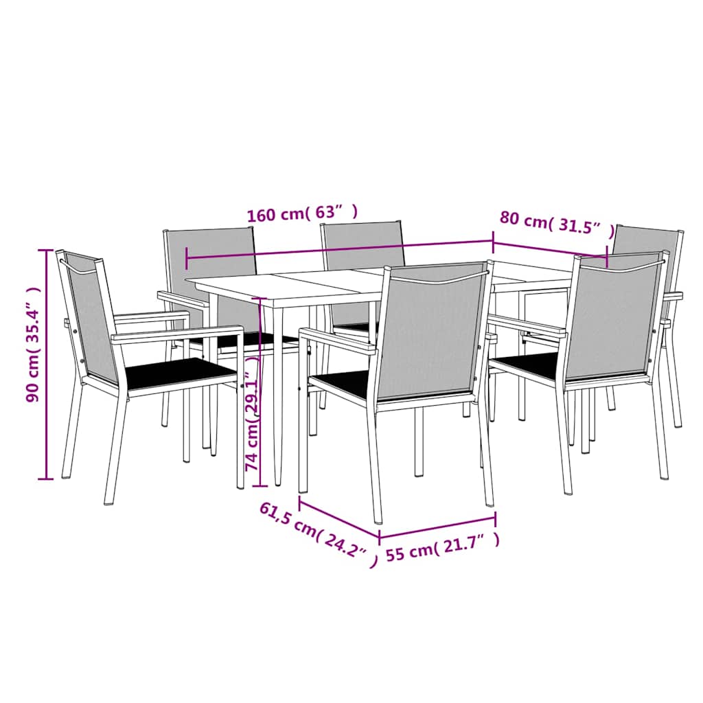 Set da Pranzo da Giardino 7 pz Nero in Textilene e Acciaio | homemem39