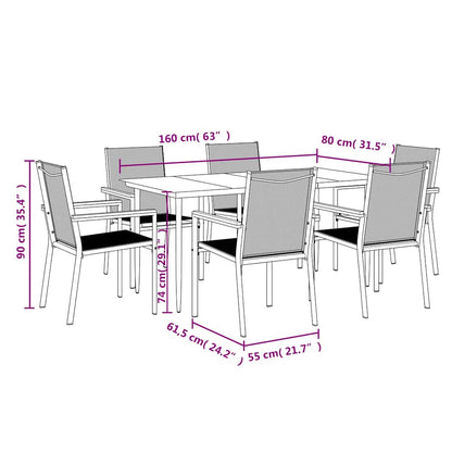 Set da Pranzo da Giardino 7 pz Nero in Textilene e Acciaio | homemem39