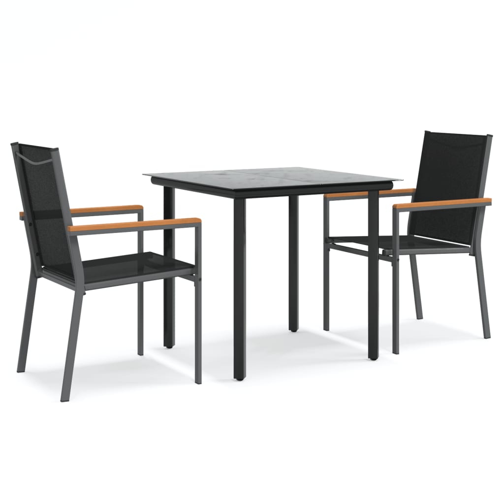 Set da Pranzo da Giardino 3 pz Nero in Textilene e Acciaio | homemem39