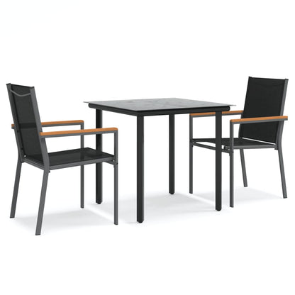 Set da Pranzo da Giardino 3 pz Nero in Textilene e Acciaio | homemem39