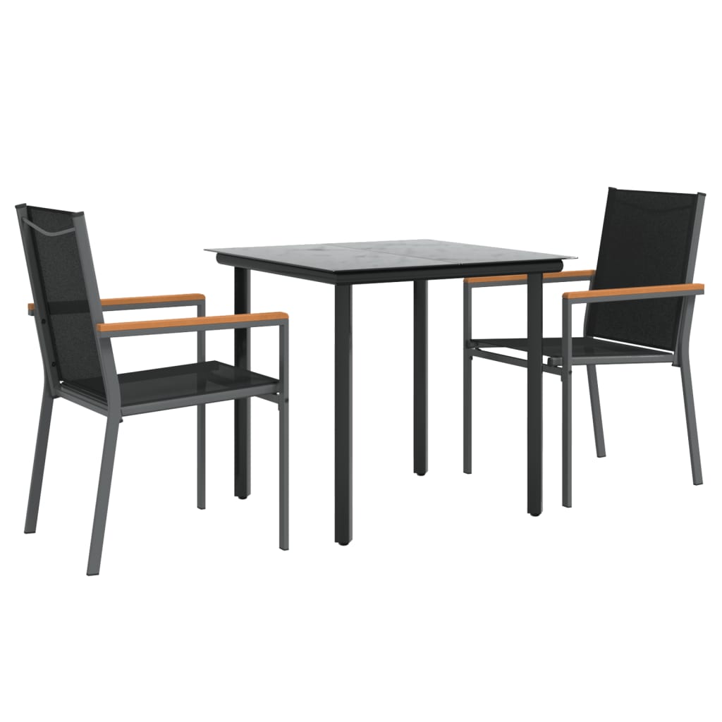 Set da Pranzo da Giardino 3 pz Nero in Textilene e Acciaio | homemem39