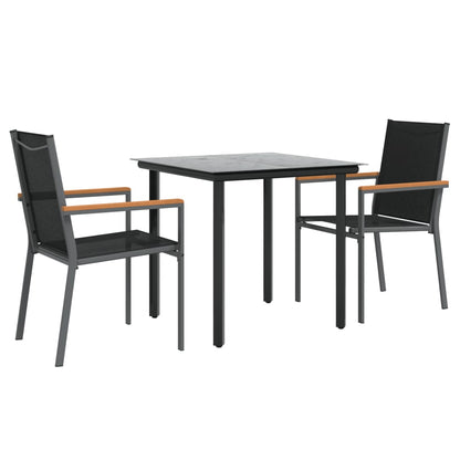 Set da Pranzo da Giardino 3 pz Nero in Textilene e Acciaio | homemem39