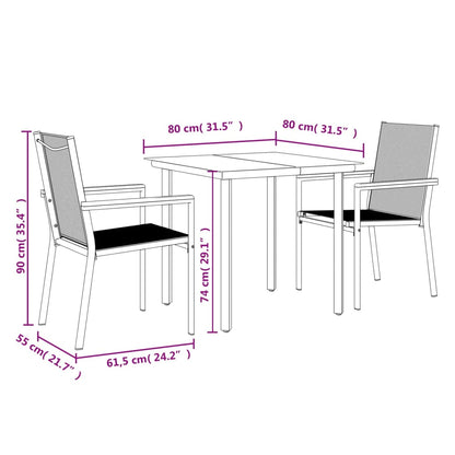Set da Pranzo da Giardino 3 pz Nero in Textilene e Acciaio | homemem39