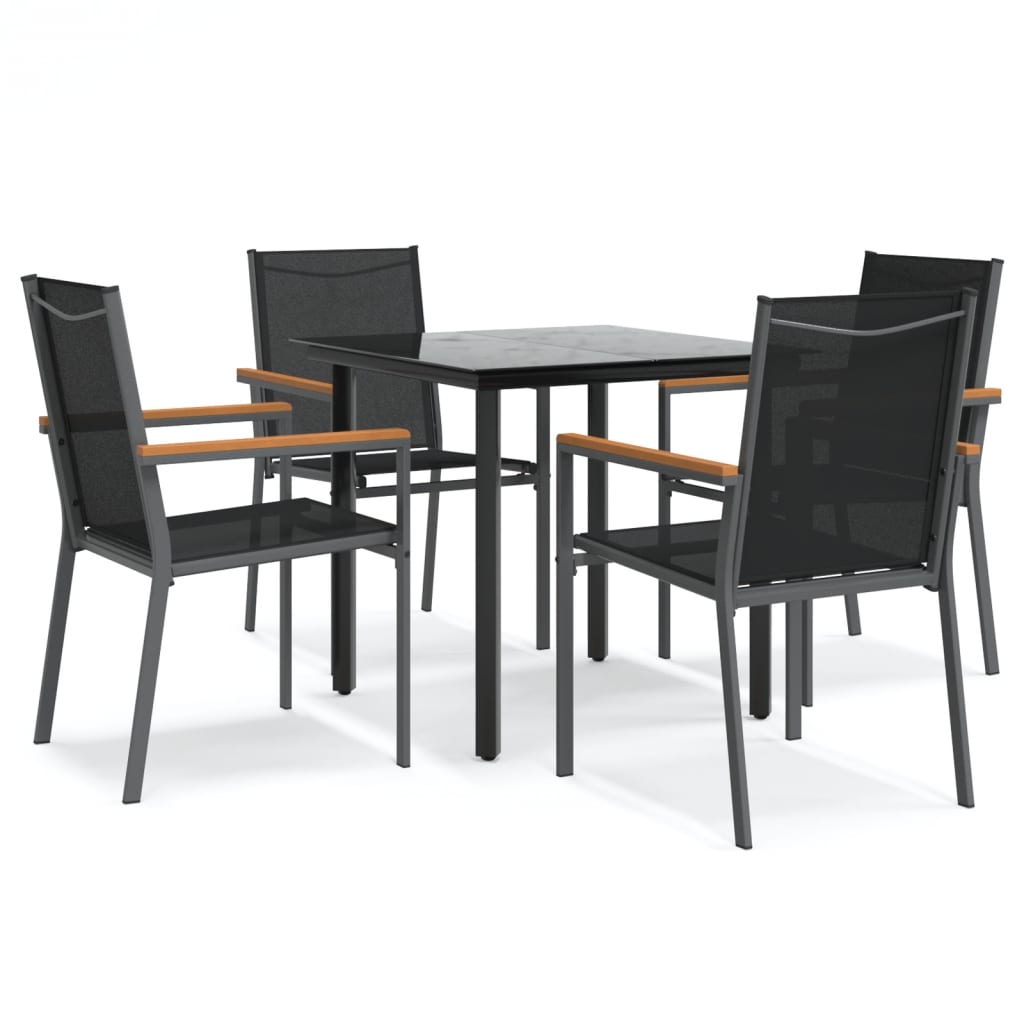 Set da Pranzo da Giardino 5 pz Nero in Textilene e Acciaio | homemem39
