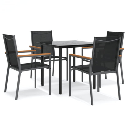 Set da Pranzo da Giardino 5 pz Nero in Textilene e Acciaio | homemem39