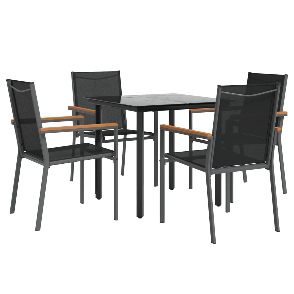 Set da Pranzo da Giardino 5 pz Nero in Textilene e Acciaio | homemem39