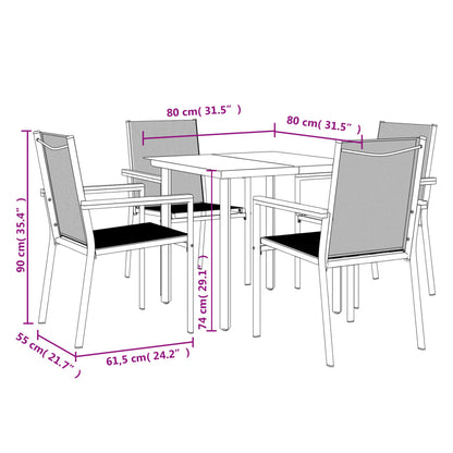 Set da Pranzo da Giardino 5 pz Nero in Textilene e Acciaio | homemem39