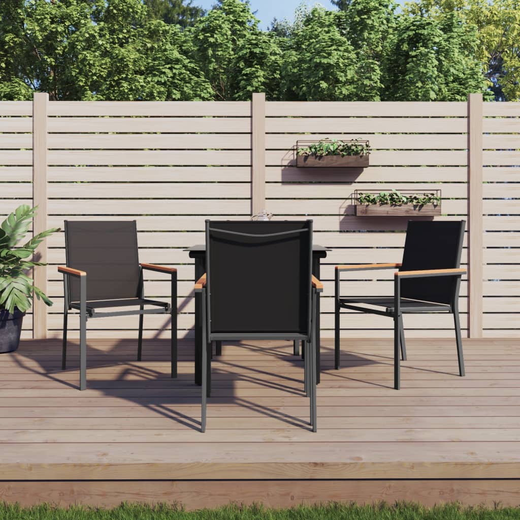 Set da Pranzo da Giardino 5 pz Nero in Textilene e Acciaio | homemem39