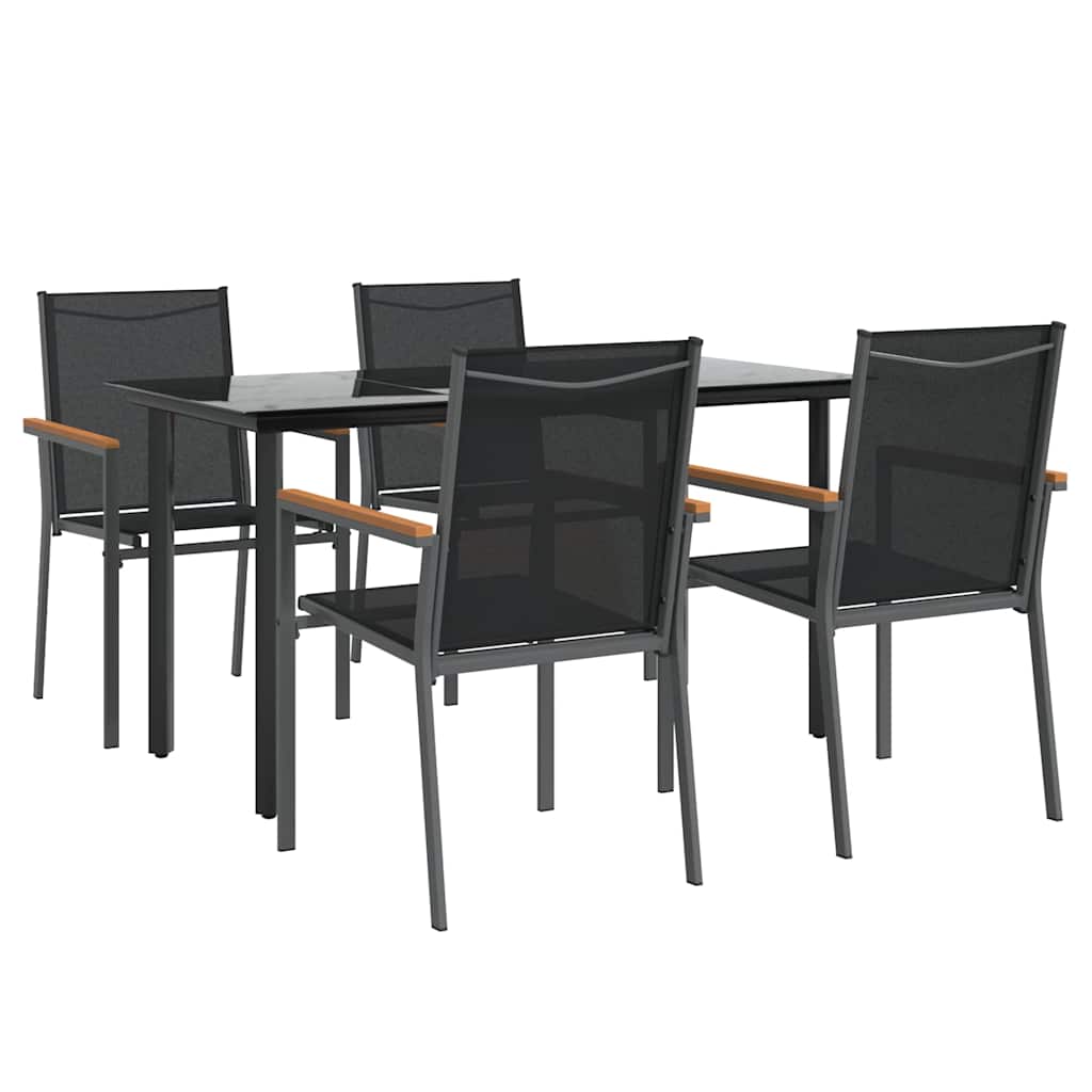 Set da Pranzo da Giardino 5 pz Nero in Textilene e Acciaio | homemem39