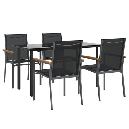 Set da Pranzo da Giardino 5 pz Nero in Textilene e Acciaio | homemem39