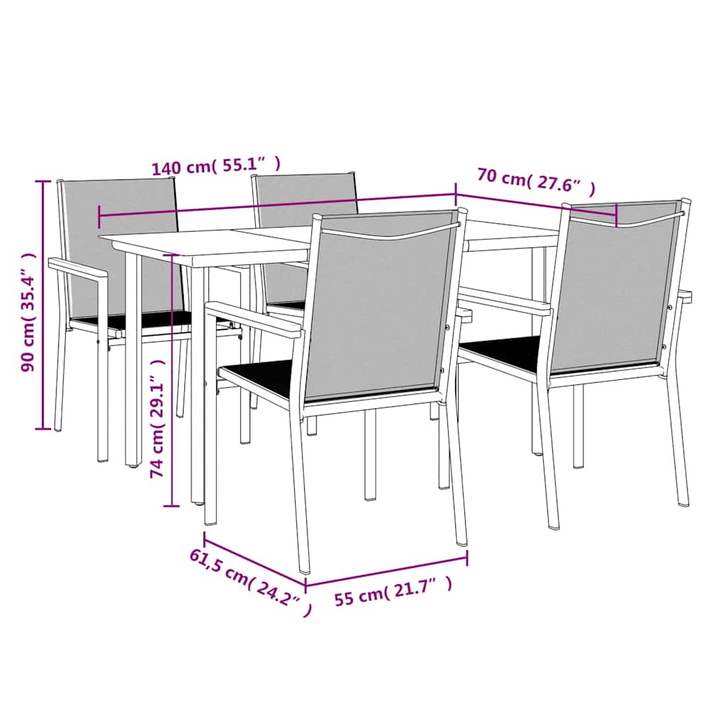 Set da Pranzo da Giardino 5 pz Nero in Textilene e Acciaio | homemem39