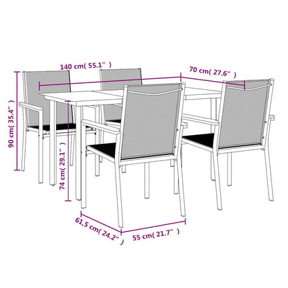Set da Pranzo da Giardino 5 pz Nero in Textilene e Acciaio | homemem39