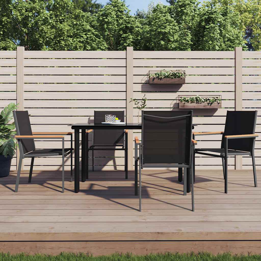Set da Pranzo da Giardino 5 pz Nero in Textilene e Acciaio | homemem39