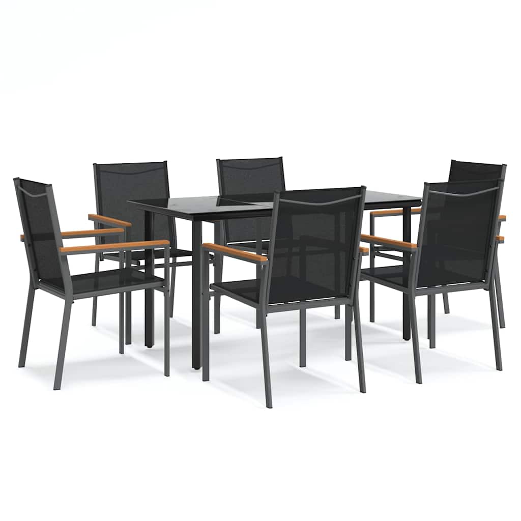 Set da Pranzo da Giardino 7 pz Nero in Textilene e Acciaio | homemem39