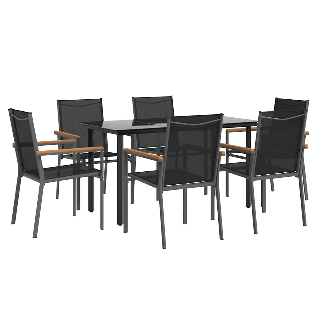 Set da Pranzo da Giardino 7 pz Nero in Textilene e Acciaio | homemem39