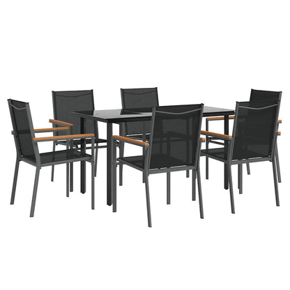 Set da Pranzo da Giardino 7 pz Nero in Textilene e Acciaio | homemem39