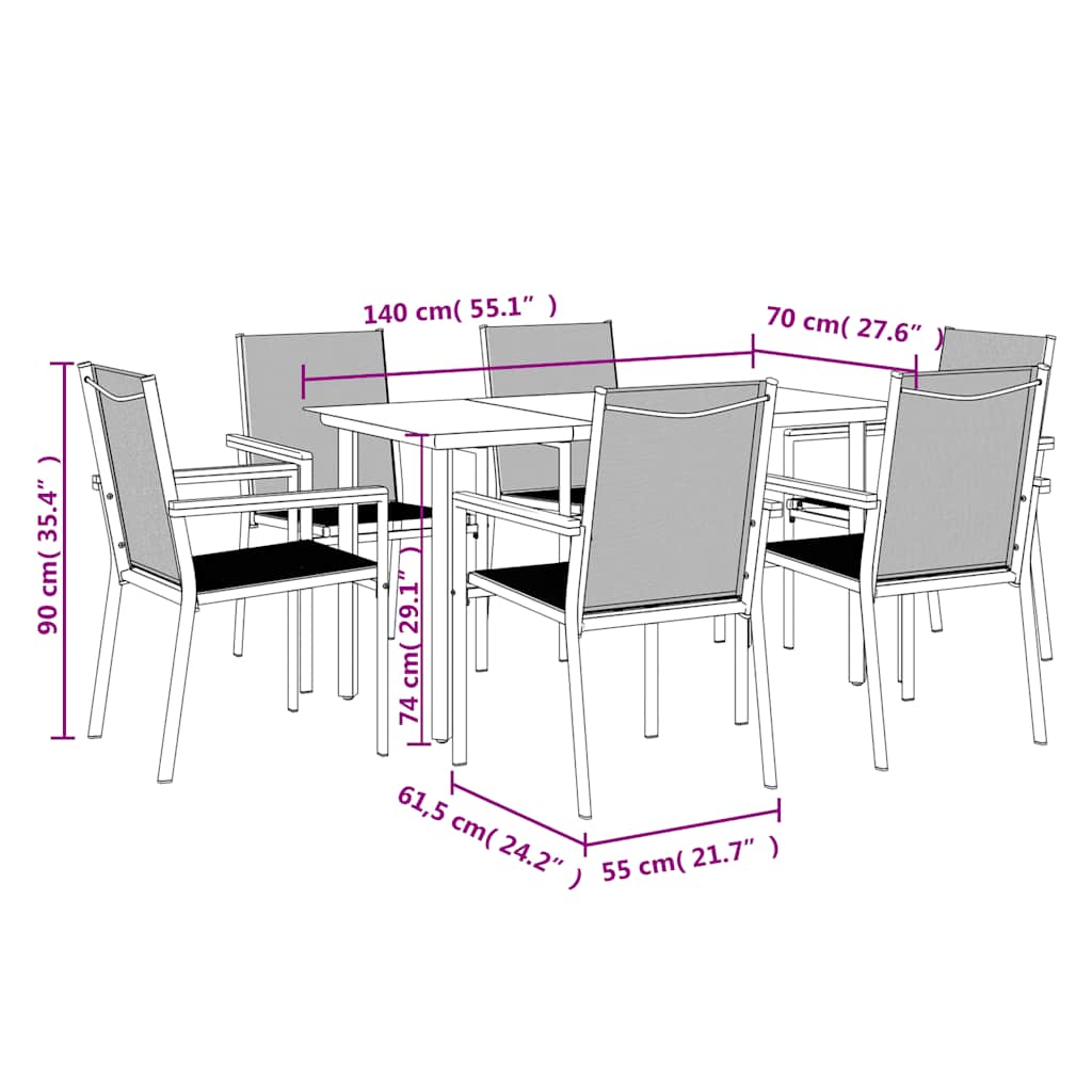 Set da Pranzo da Giardino 7 pz Nero in Textilene e Acciaio | homemem39