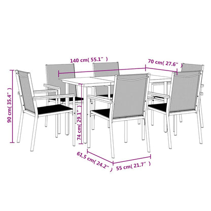 Set da Pranzo da Giardino 7 pz Nero in Textilene e Acciaio | homemem39