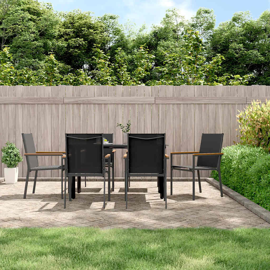 Set da Pranzo da Giardino 7 pz Nero in Textilene e Acciaio | homemem39