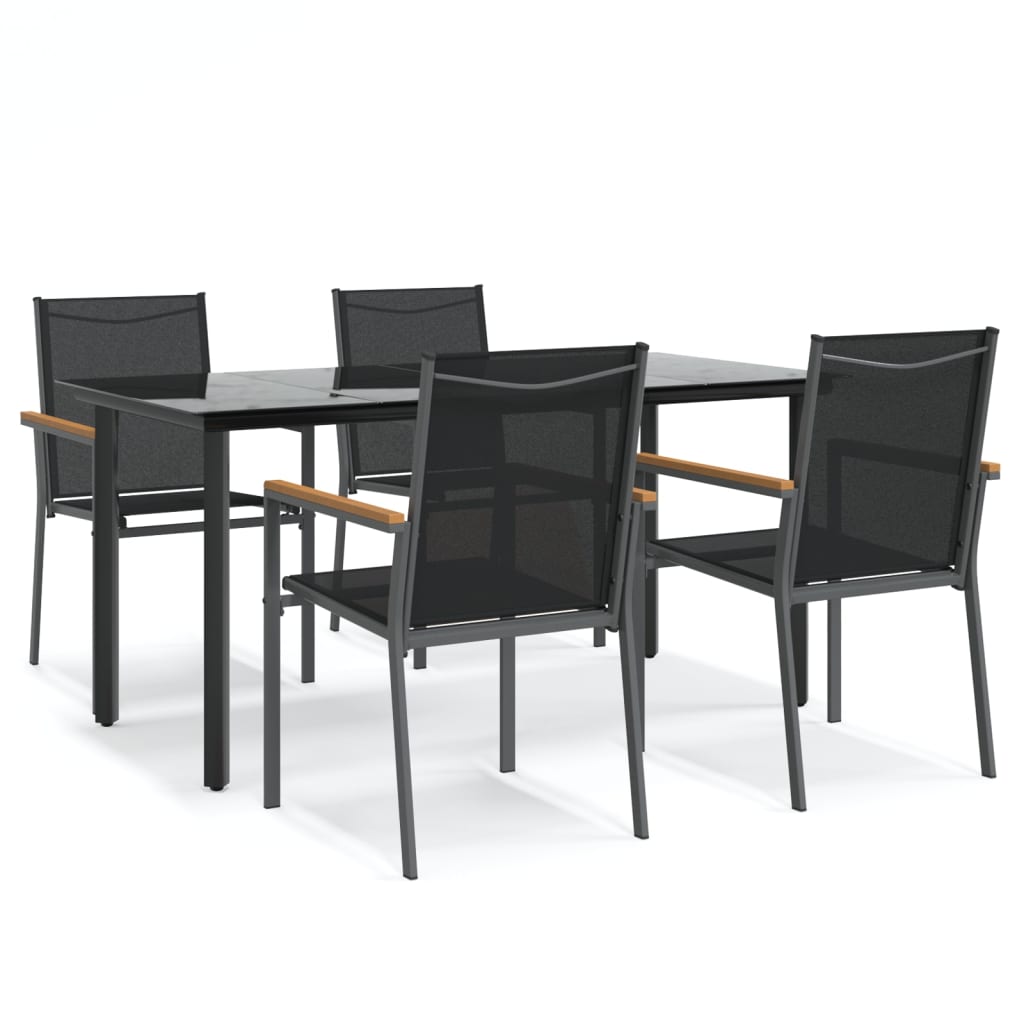 Set da Pranzo da Giardino 5 pz Nero in Textilene e Acciaio | homemem39