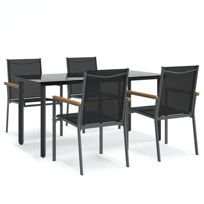 Set da Pranzo da Giardino 5 pz Nero in Textilene e Acciaio | homemem39