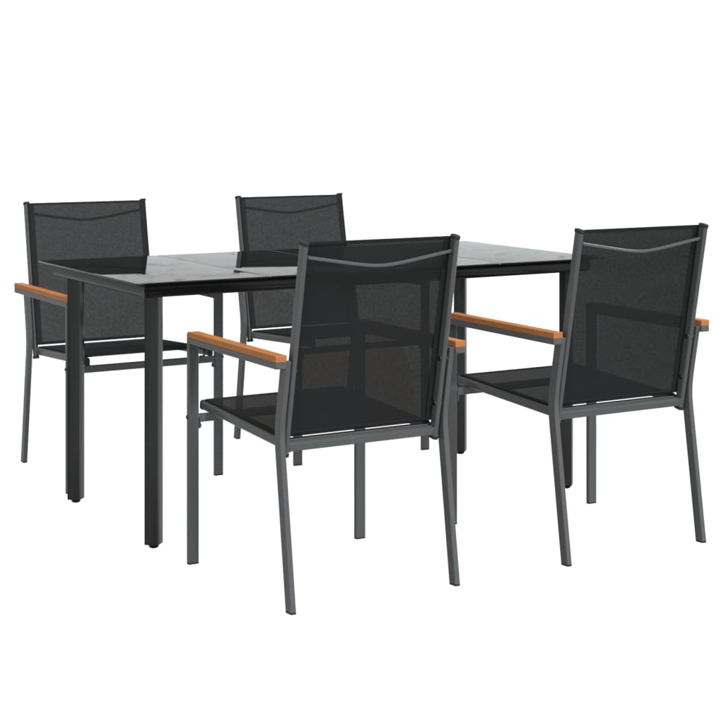 Set da Pranzo da Giardino 5 pz Nero in Textilene e Acciaio | homemem39