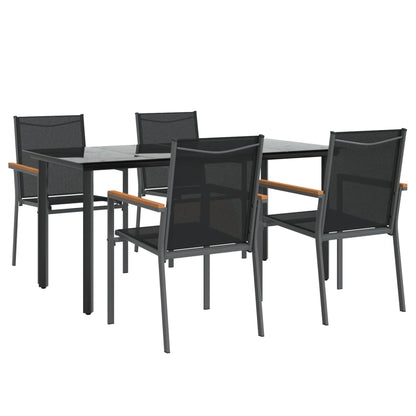 Set da Pranzo da Giardino 5 pz Nero in Textilene e Acciaio | homemem39