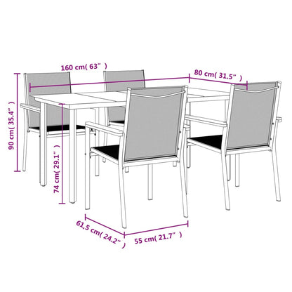 Set da Pranzo da Giardino 5 pz Nero in Textilene e Acciaio | homemem39