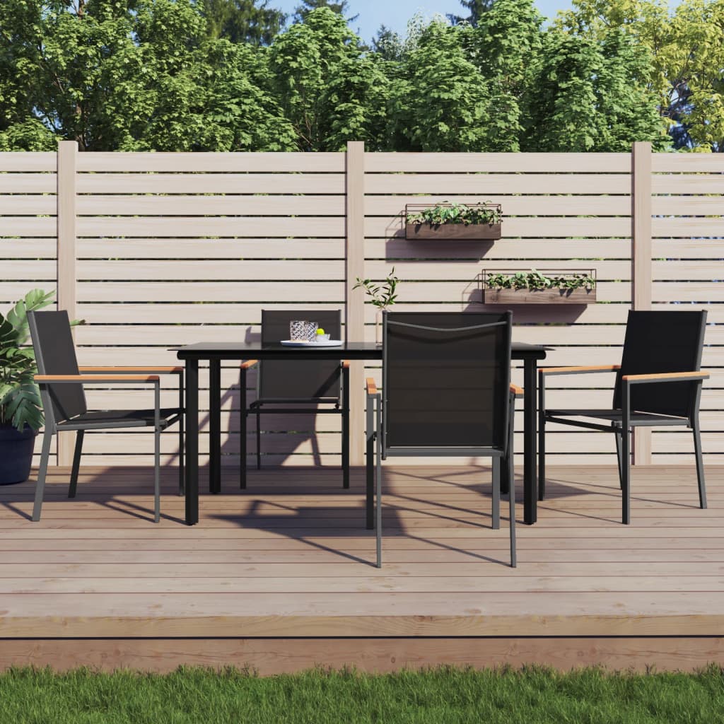 Set da Pranzo da Giardino 5 pz Nero in Textilene e Acciaio | homemem39