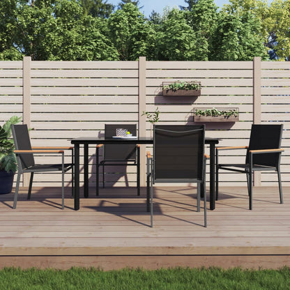 Set da Pranzo da Giardino 5 pz Nero in Textilene e Acciaio | homemem39
