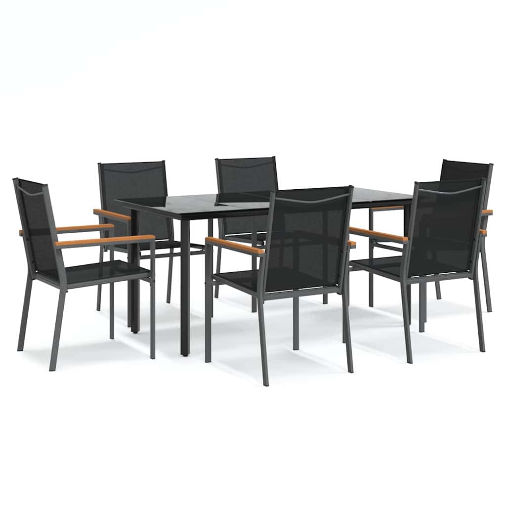 Set da Pranzo da Giardino 7 pz Nero in Textilene e Acciaio | homemem39