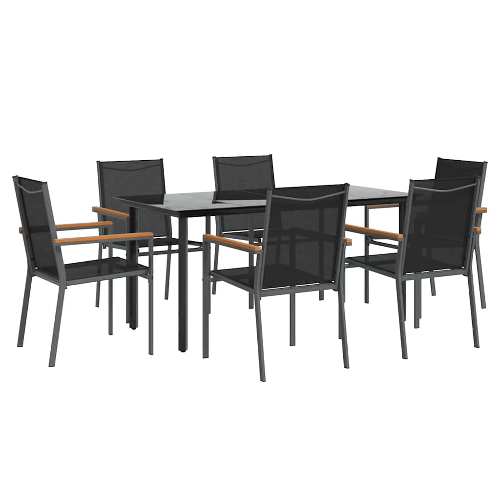 Set da Pranzo da Giardino 7 pz Nero in Textilene e Acciaio | homemem39