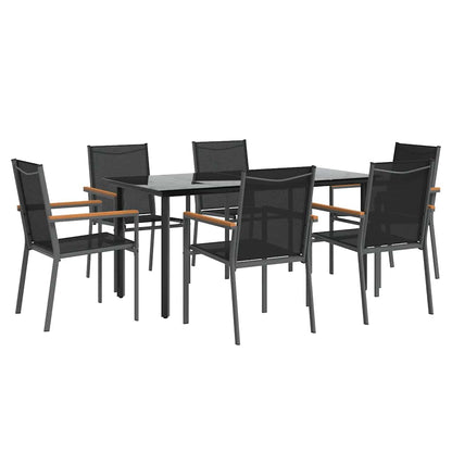 Set da Pranzo da Giardino 7 pz Nero in Textilene e Acciaio | homemem39
