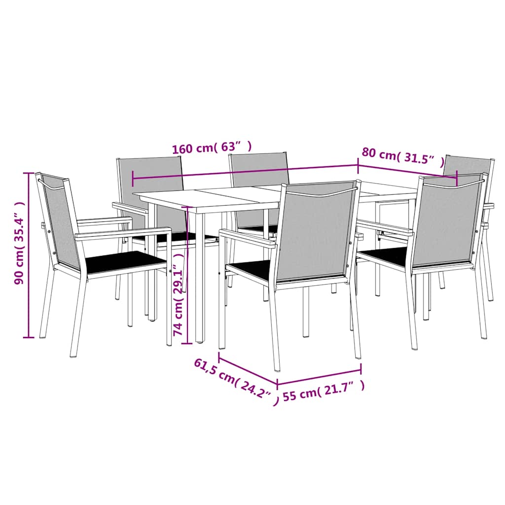 Set da Pranzo da Giardino 7 pz Nero in Textilene e Acciaio | homemem39