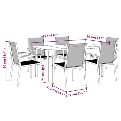 Set da Pranzo da Giardino 7 pz Nero in Textilene e Acciaio | homemem39