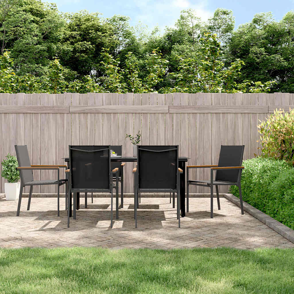 Set da Pranzo da Giardino 7 pz Nero in Textilene e Acciaio | homemem39