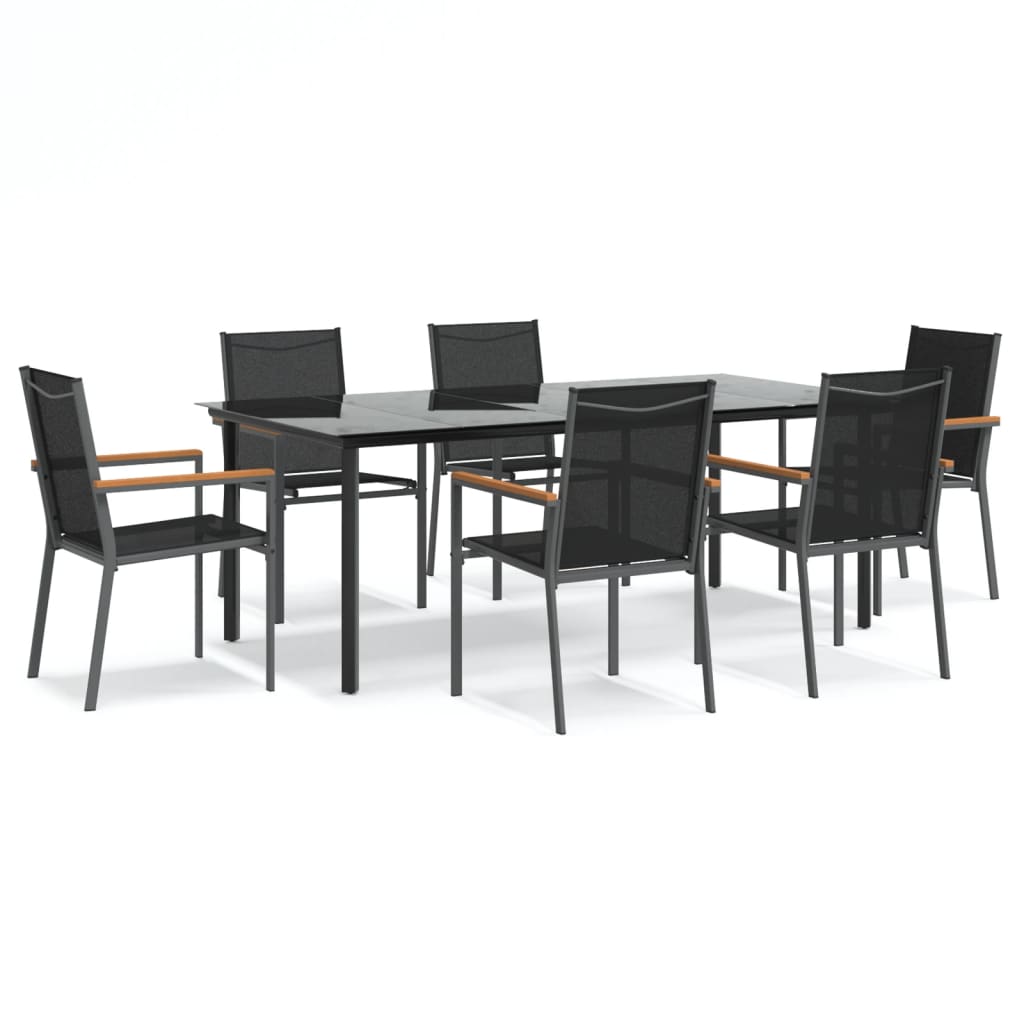 Set da Pranzo da Giardino 7 pz Nero in Textilene e Acciaio | homemem39